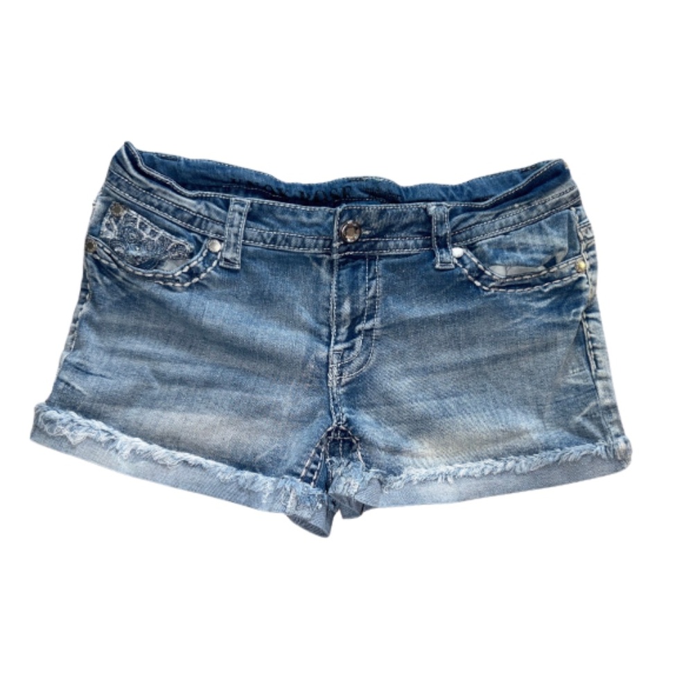 Knox Rose Midi Short Rolled Hem Cuffed Denim Shorts Embroidered Pocket Size 12